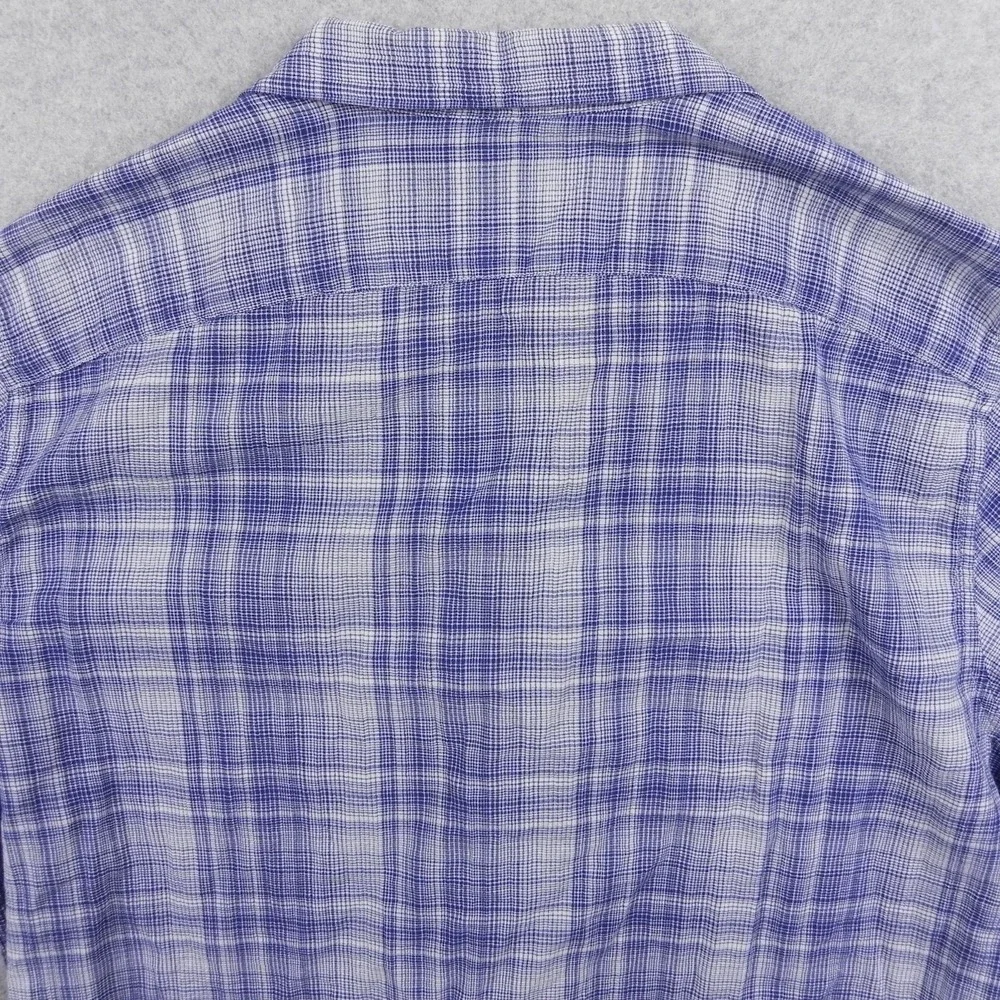 Banana Republic Shirt Mens XL Slim Fit Utility Button Up Blue Plaid Short Sleeve